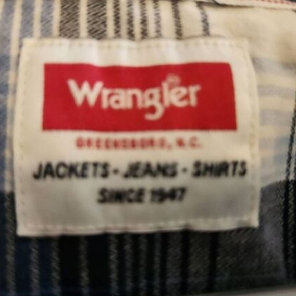 M3 Wrangler Blue, Black & White Plaid Western Shirt Button Up Long Sleeved - Picture 7 of 9